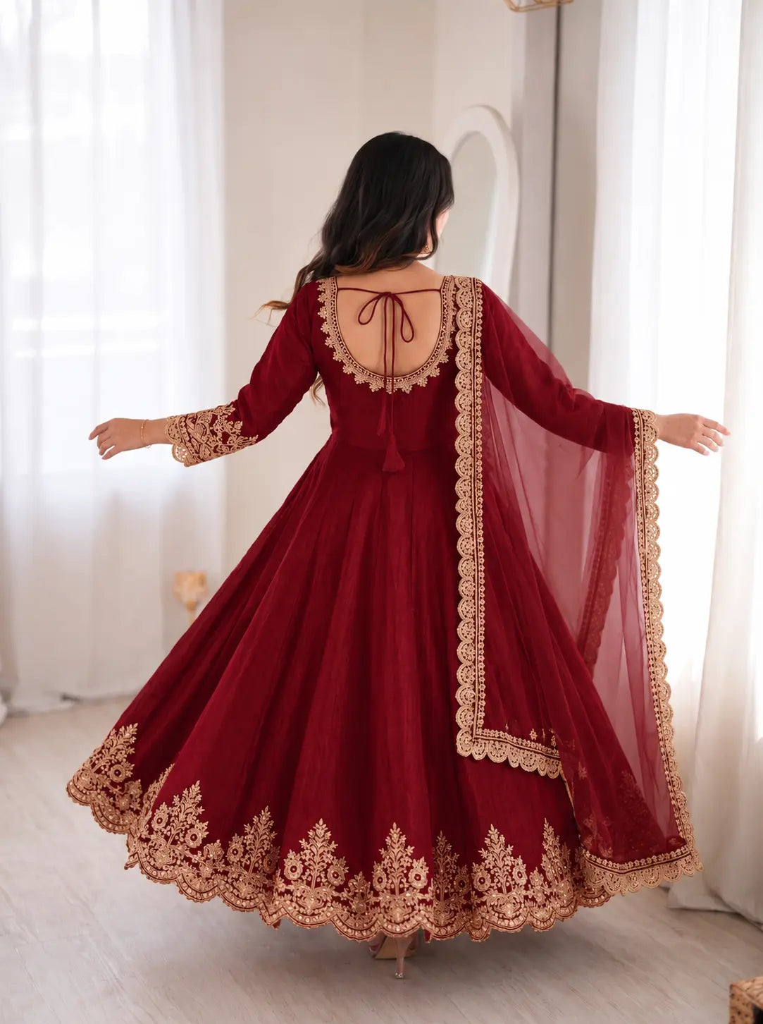 Maroon Sequins Embroidered Anarkali Suit Kalyanja KU275 – Embroidery Close-Up